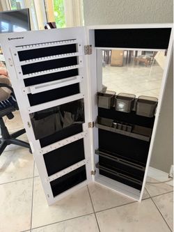 Lockable Jewelry Armoire Cabinet w/ Full-Length Mirror – NEW