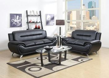 Brand New Black Leather Modern Style Sofa & Loveseat