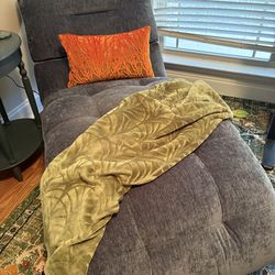 Slate Blue Upholstered Chaise Lounge – Tufted – $180