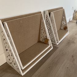 White Wood With Burlap Shelves