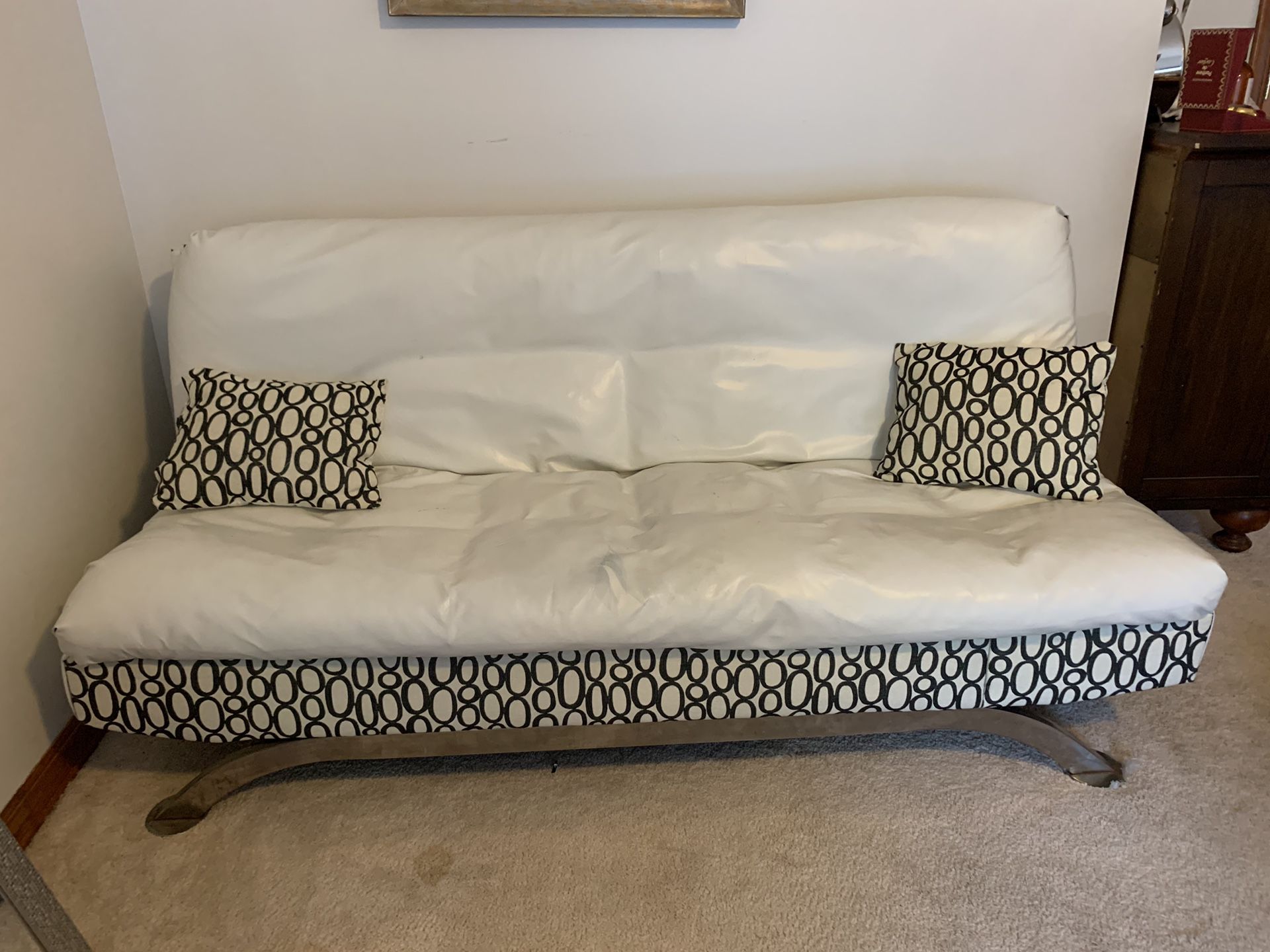 Futon bed faux leather white beautiful.$200