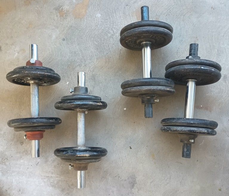 DUMBBELLS 1 Set Of 15 lb & 1 Set Of 20 lb Both Sets $65 (OR) Trade For Set Of Hex head 35 or 30 lb Dumbbells