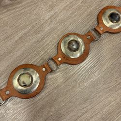 Decorative Handmade Moroccan Leather Belt with Bone Centerpieces in Metal Conchos 