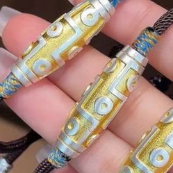Tibetan DZi Bead Style .999 Silver Bead Bracelet