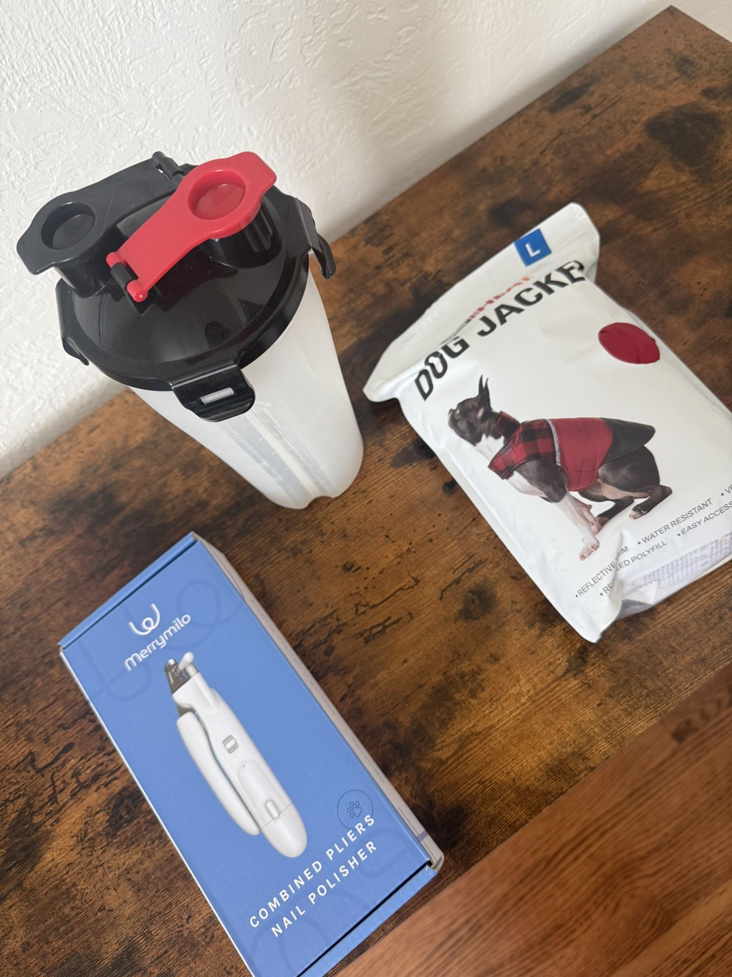 NEW Nail Polisher, NEW dog jacket and Food Bottle