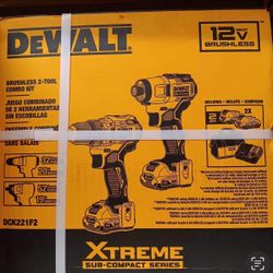 Dewalt New Kit Drill And Impact 12v XTREME Brushless , Batteries And Charger 
