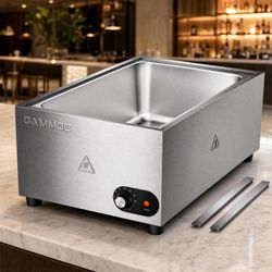 1200w Electric Steam Table Food Warmer, Bain Marie 86~185°f Adjustable Temp Warming Chafing Tray, Countertop Stainless Steel Buffet Steam, Commercial 