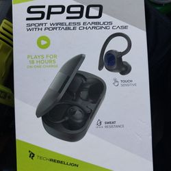 SP90 Sport wireless earbuds with portable charging case