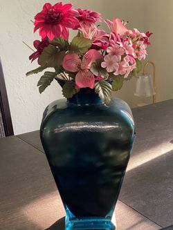 Beautiful Blue Glass Vase 15”