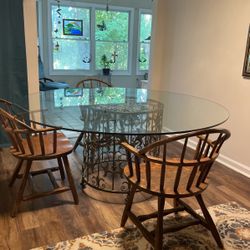 Beautiful Glass Round Table With Cast Iron Base 