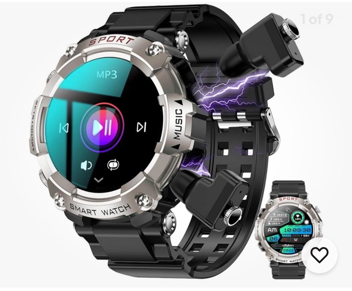 Atevix Smart Watch with Earbuds 1.52" HD Screen Rugged Military Smartwatch BLACK
