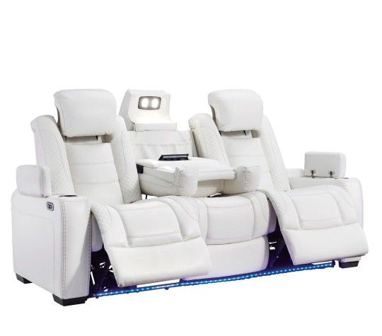 Party Time Power Reclining White Sofa