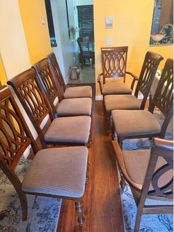 Set of 8 Brown Cloth Dining Chairs