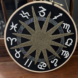 Astrology Zodiac Beaded Embroidery Wall Art, 17”