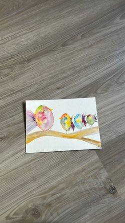 Original Watercolor Painting of Birds on Branch