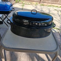 Vintage Savory Black Speckled Enamel Roasting Pan
