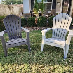 $20 For Both Plastic Brown And Light Brown Adirondack Chairs Patio Backyard