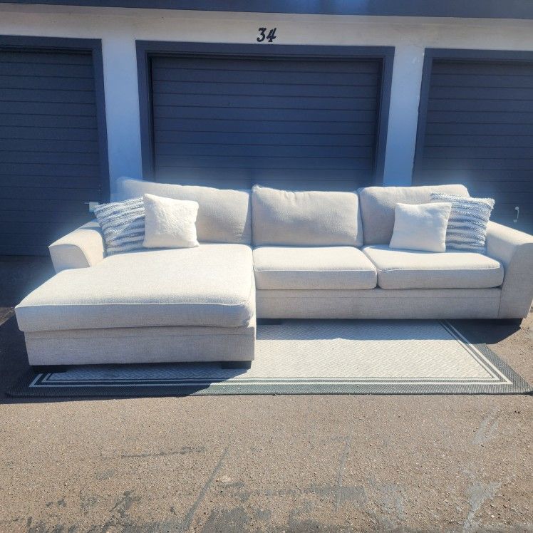Oversized Chaise Beige Sectional Couch 