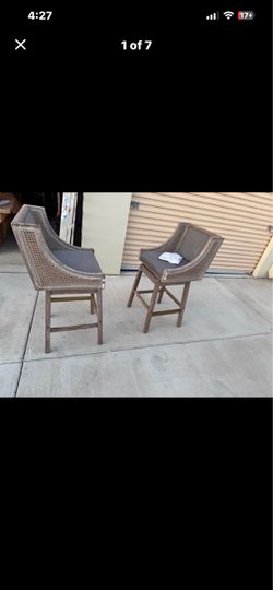Merax Wood and Cane Counter Stools Set of 2
