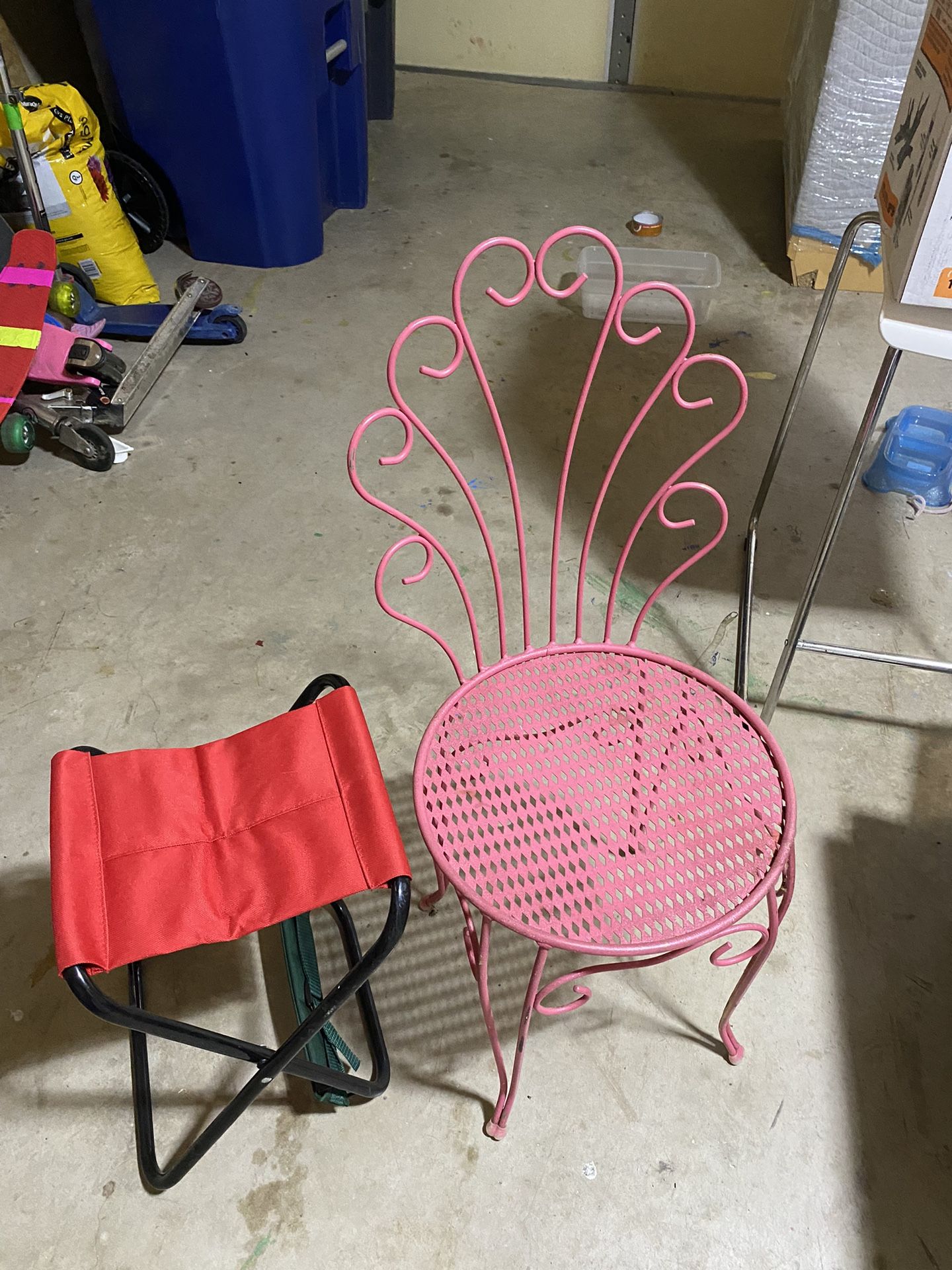 Small Pink Chair And Red Stool