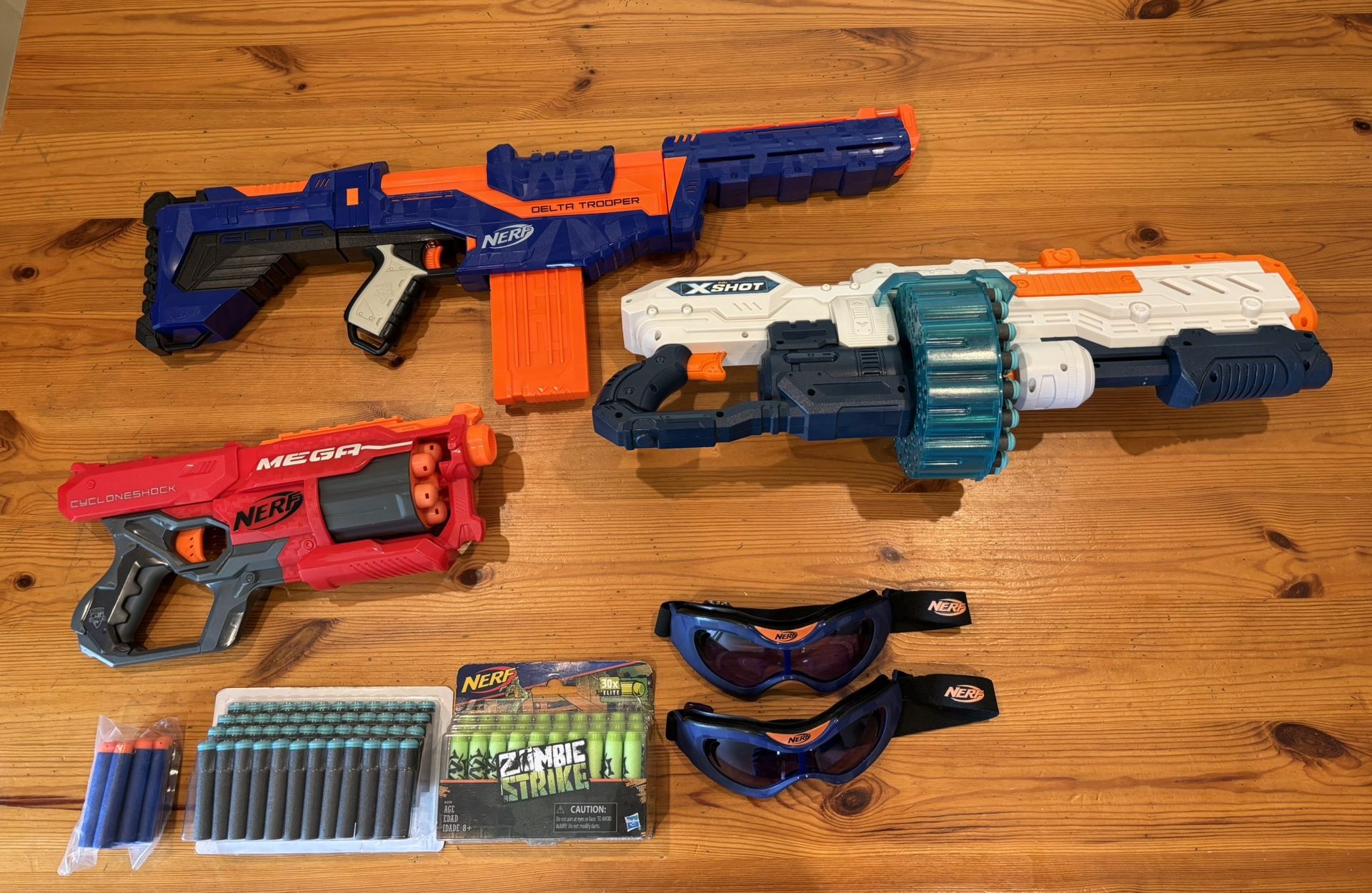 NERF guns, NERF darts and NERF goggles