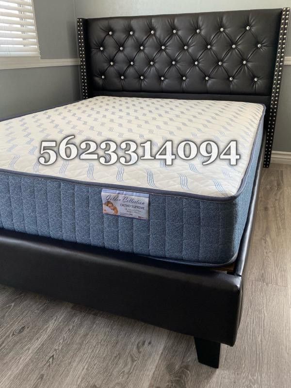🔥New Queen Expresso Button Tufted Bed W/New Mattress Included 🔥