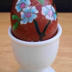 VTG Cloisonne Enamel With Gold Metal Red Maroon Decorative Egg See All Photo's.