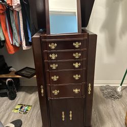 Jewelry Cabinet Armoire Cambered Front Storage Chest Stand Organizer