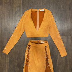 Orange Suede Lace-Up Two Piece Set – Festival / Statement Outfit