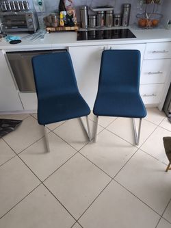 Two Chrome Chairs  Blue . New .Never Used.!