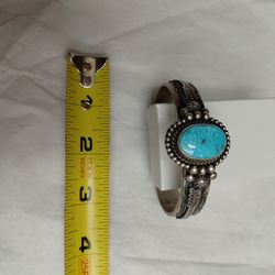 Navajo Sterling Silver Kingman Turquoise Bracelet Cuff