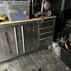 Work table with stainless steel tool cabinet