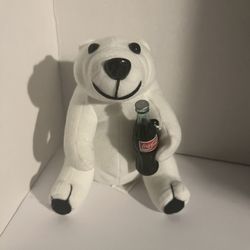 Coca Cola Plush Collection White Plush 7" Polar Bear Holding Coke Bottle 1993 VG