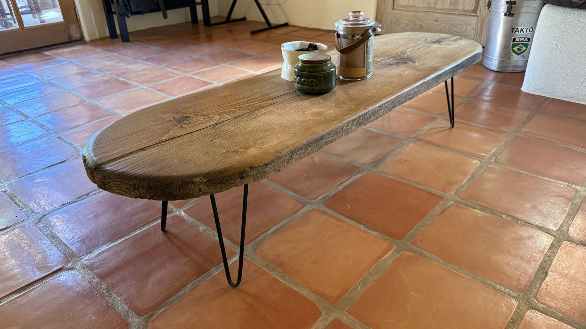 Wooden midcentury Coffee Table style with Metal Legs