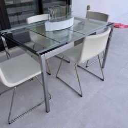 Glass Expandable Dining Table And Chairs  