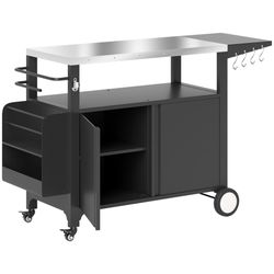 Outsunny Outdoor Grill Cart Table w/Stainless Steel Top, Foldable Side Table & Wheels