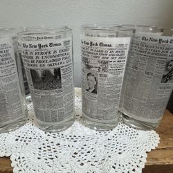 8 New York Times tall Drinking Glasses 