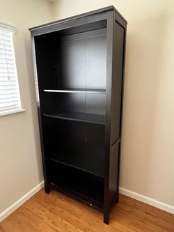 Tall Black Wood Bookcase with 3 Shelves