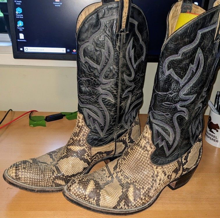 Vintage Snakeskin Cowboy Boots Size 11 Handmade In Mexico By Billy's Boots