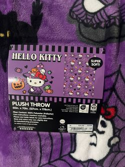 Hello Kitty Purple Blanket Halloween Witch Pumpkin Spiders Bats 50×70