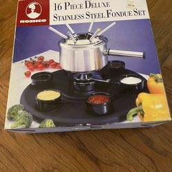 New Roshco 16 Piece Deluxe Stainless Steel Fondue Set