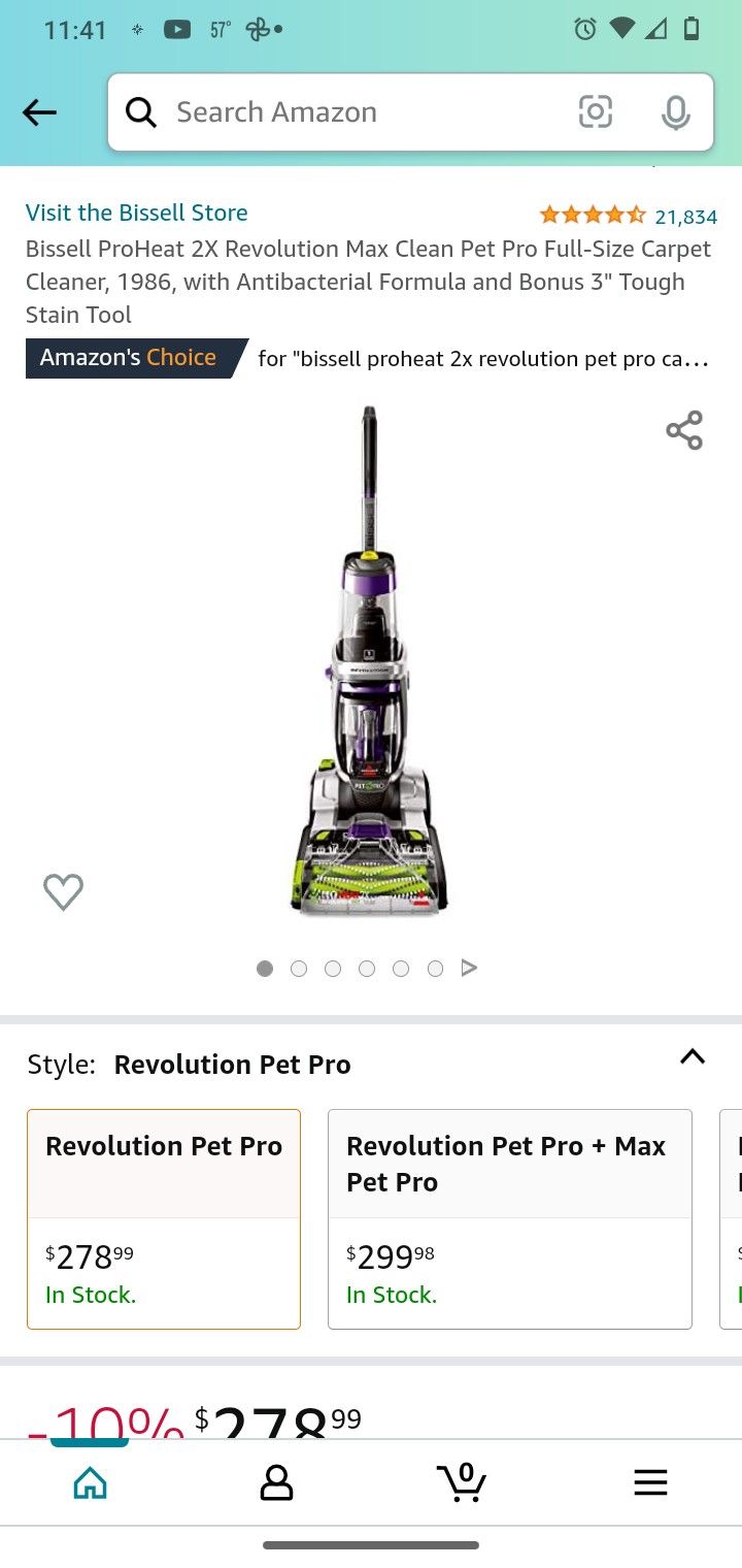 Open Box Bissell ProHeat 2X Revolution Max Clean Pet Pro Full-Size Carpet Cleaner, 1986B