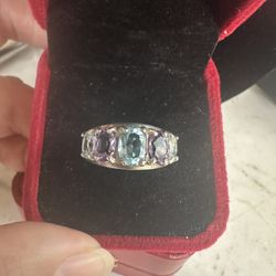 925 Sterling Silver, Genuine Oval Blue Spinel And Tanzanite Ring, Size 8 , Marked 925 F Inside A Diamond Shaped Symbol , Gorgeous Ring !see Last Photo