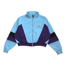 CROSS COLOURS CROPPED JACKET LARGE L WOMENS BLUE SWEATER SWEATSHIRT VINTAGE 90s