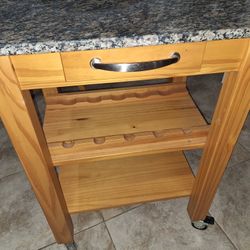 Granite Top Butcher Block Rolling Cart