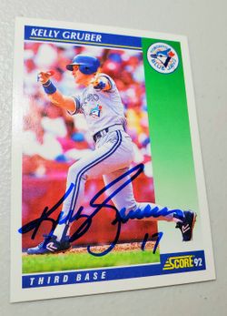 Autographed, 1992 Score, Kelly Gruber,Toronto Blue Jays