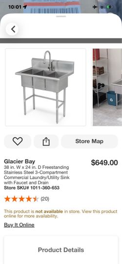Glacier Bay 3-Compartment Stainless Steel Utility Sink