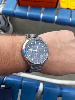Stuhrling Chronoport 4082 Men s Quartz Chronograph Watch, 44mm Stainless Steel Mesh Bracelet New