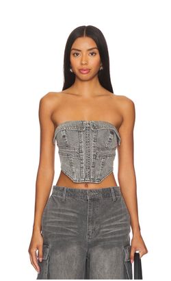 AFRM Gray Denim Corset Top - XXS - Worn Once
