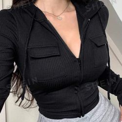Black Cropped Zip Up